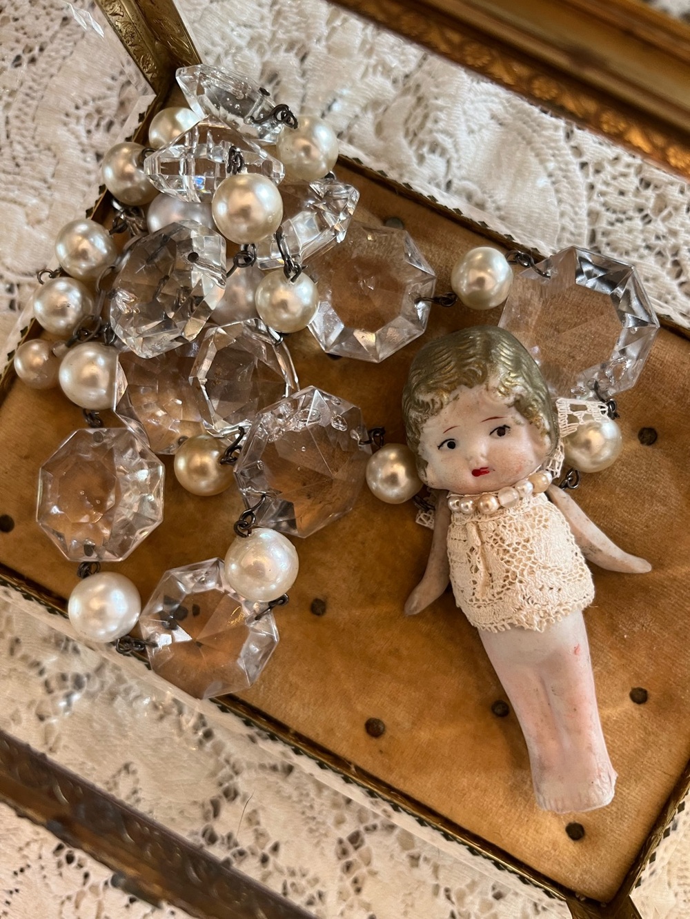 NECKLACE VINTAGE DOLL chandelier crystals Handcrafted wear or use as decor - Picture 11 of 16